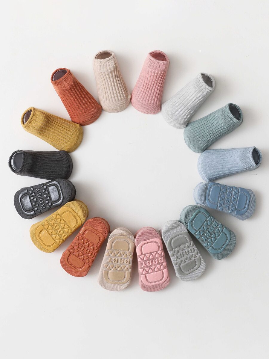 8雙素色嬰兒襪雙針點膠防滑落地襪 - 彩色 - 查看 1