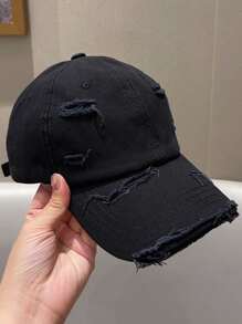 1頂S字母不結構破洞可調式棒球帽，適用於街頭服裝 - 黑色 - 查看 3
