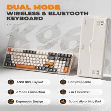 Wireless Mechanical Keyboard, Dual Mode 2.4G/BT5.0 2-in-1 Receiver, 100 Keys Hot Swappable Red Switches Gaming Keyboard with Number Pad for PC Gamers/Windows