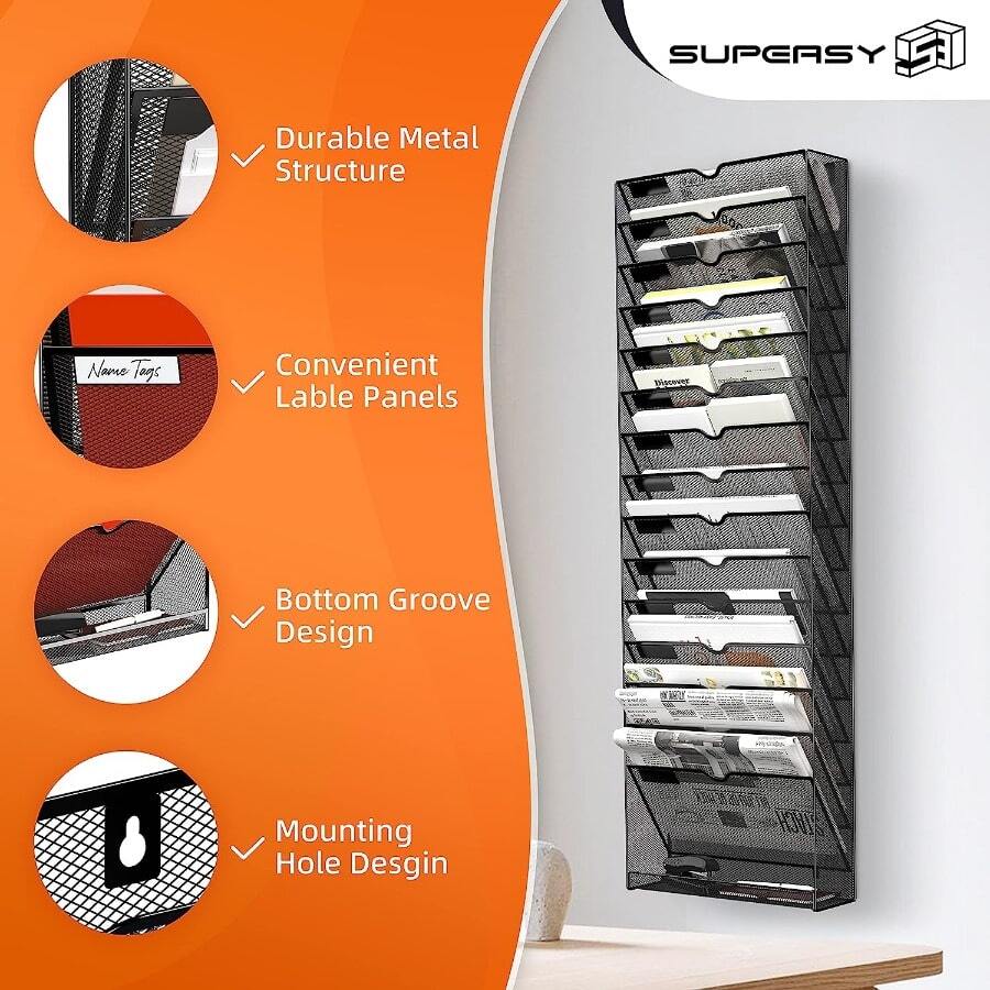 10Tier Wall File Organizer Hanging Wall File Holder for Papers