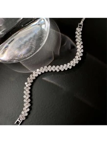 1 件精致奢华罗马风格水钻手链，带心形方晶锆石装饰，适合日常生活和节日派对。优雅派对万圣节 - 銀色 - 查看 9