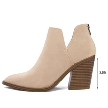 Women's Ankle Boots Slip On Cutout Pointed Toe Chunky Stacked Mid Heel Booties - Màu be - Xem 2
