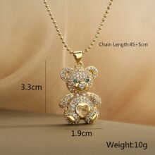 1 件优雅方晶锆石泰迪熊吊坠项链，适合女士佩戴，适合派对、节日、约会和节日礼物 - B款 - 查看 3