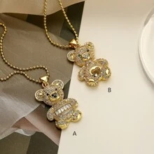 1 件优雅方晶锆石泰迪熊吊坠项链，适合女士佩戴，适合派对、节日、约会和节日礼物 - B款 - 查看 2