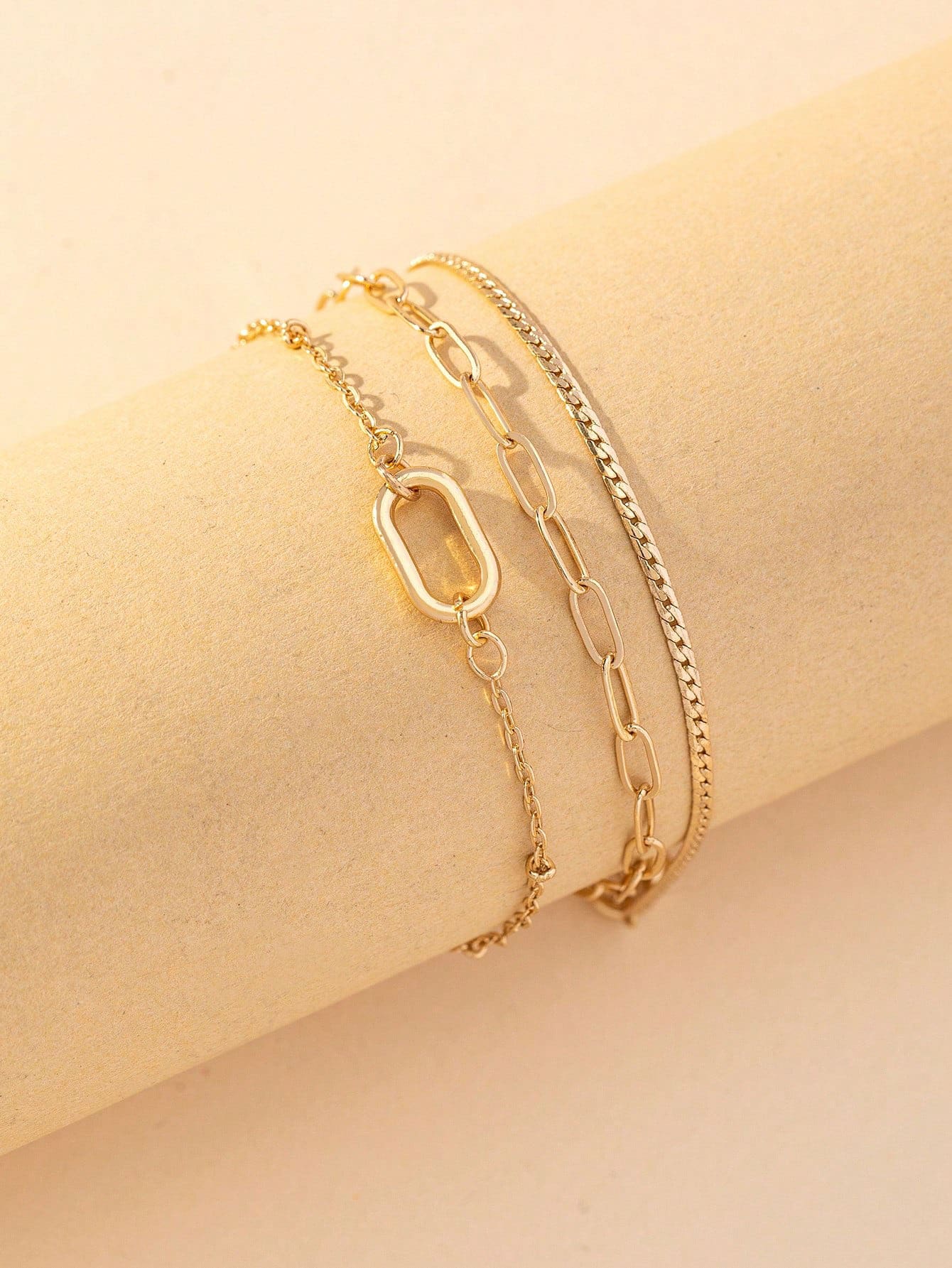 3入組/套時尚多用途簡約風手鍊 - 金黃色 - 查看 1