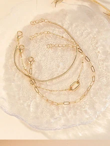 3入組/套時尚多用途簡約風手鍊 - 金黃色 - 查看 2