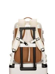 Balo du lịch Polyester nhiều lớp màu tương phản, dung tích lớn, thích hợp cho du lịch và hoạt động ngoài trời - Màu be - Xem 3