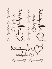 3 张心跳图案纹身贴纸 - 棕色 - 查看 6