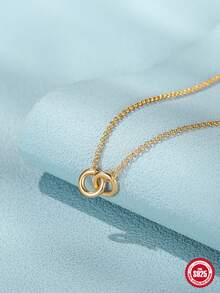 1入組925純銀經典簡單水潤光澤雙環女士們婚禮項鍊18K金顏色女性戀人鎖骨鏈條項鍊精細的首飾類 - 金黃色 - 查看 5