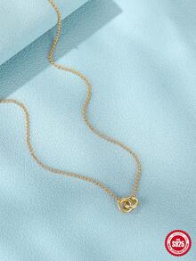 1入組925純銀經典簡單水潤光澤雙環女士們婚禮項鍊18K金顏色女性戀人鎖骨鏈條項鍊精細的首飾類 - 金黃色 - 查看 6