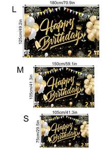 1 pieza negro con dorado globo Banner feliz de cumpleaños Tela de fondo , moderno rosado diseño , alto grado poliéster , rectangular , múltiple tallas , adecuado para de fiesta de cumpleaños Fondo de la foto , cuatro disponible - Oro rosa - Ver 4