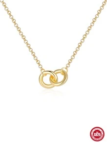 1入組925純銀經典簡單水潤光澤雙環女士們婚禮項鍊18K金顏色女性戀人鎖骨鏈條項鍊精細的首飾類 - 金黃色 - 查看 7