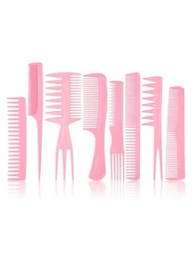 8 件套家用和美髮沙龍理髮梳、平梳、細齒梳、逗弄梳等 - 粉色 - 查看 2