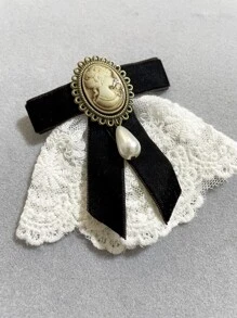 hepound Fashionable Vintage Embroidered Lace Black Velvet Bowknot Princess Brooch With Crystals Embellished, For Collar Decoration/floral Arrangement - Coffee Brown - View 5