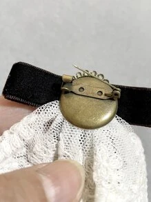 hepound Fashionable Vintage Embroidered Lace Black Velvet Bowknot Princess Brooch With Crystals Embellished, For Collar Decoration/floral Arrangement - Coffee Brown - View 8