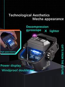 x12機械風雙弧陀螺儀電子脈衝打火機高結尾禮品充電減壓打火機 - 黑色 - 查看 4