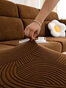 1入組提花絲絨季節性通用沙發套,現代風格防滑線格沙發套,客廳長沙發保護裝置合適的適用於L形沙發和1/2/3/4人座沙發 - 咖色 - 查看 5