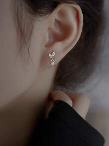 GAGAFEEL 1 đôi S925 Bạc nguyên chất & Khối Zirconia Của phụ nữ Tối giản Đúng mốt Linh hoạt Hoa tai - Bạc - Xem 3