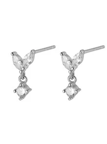 GAGAFEEL 1 đôi S925 Bạc nguyên chất & Khối Zirconia Của phụ nữ Tối giản Đúng mốt Linh hoạt Hoa tai - Bạc - Xem 6