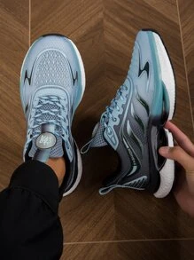 新品到貨高彈性冰鎮真絲空氣網紗帶爆米花鞋底,韓語多用途日常休閒運動鞋適合男士彈簧,夏天,秋天,透氣網布男士跑步鞋 - 霧霾藍 - 查看 2