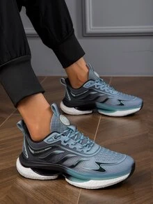 新品到貨高彈性冰鎮真絲空氣網紗帶爆米花鞋底,韓語多用途日常休閒運動鞋適合男士彈簧,夏天,秋天,透氣網布男士跑步鞋 - 霧霾藍 - 查看 4