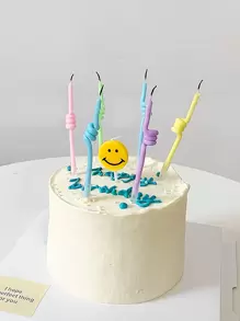 6 piezas Decoración de pasteles macarrón de colores con nudo velas para para niños de fiesta de cumpleaños - Multicolor - Ver 1