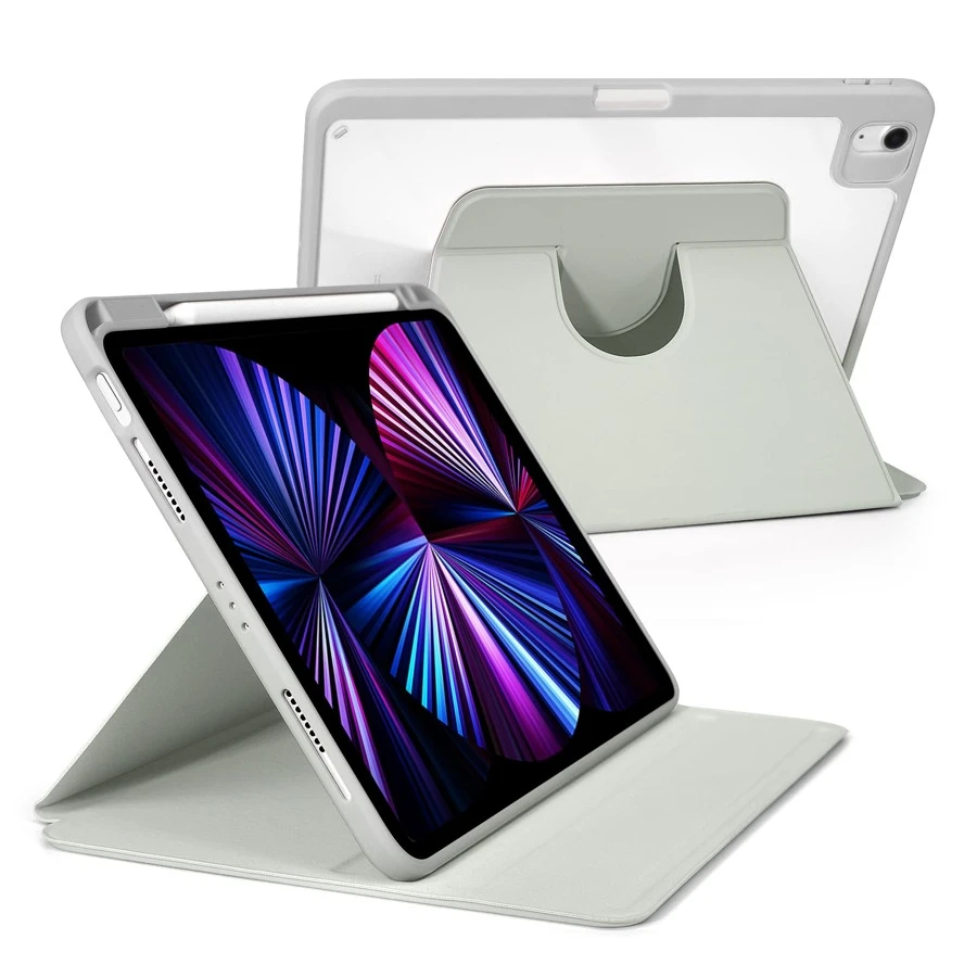 Xoay 360 độ Tương thích với iPad pro1/2/3/4/5/6th Thế hệ 11/12.9inch Air4/5th 10th Gen 10.9inch iPad 7/8/9th 10.2inch iPad Air1/2 iPad 5/6th Gen 9.7inch Cover Gấp ba lần trường hợp - Màu Xám nhạt - Xem 1