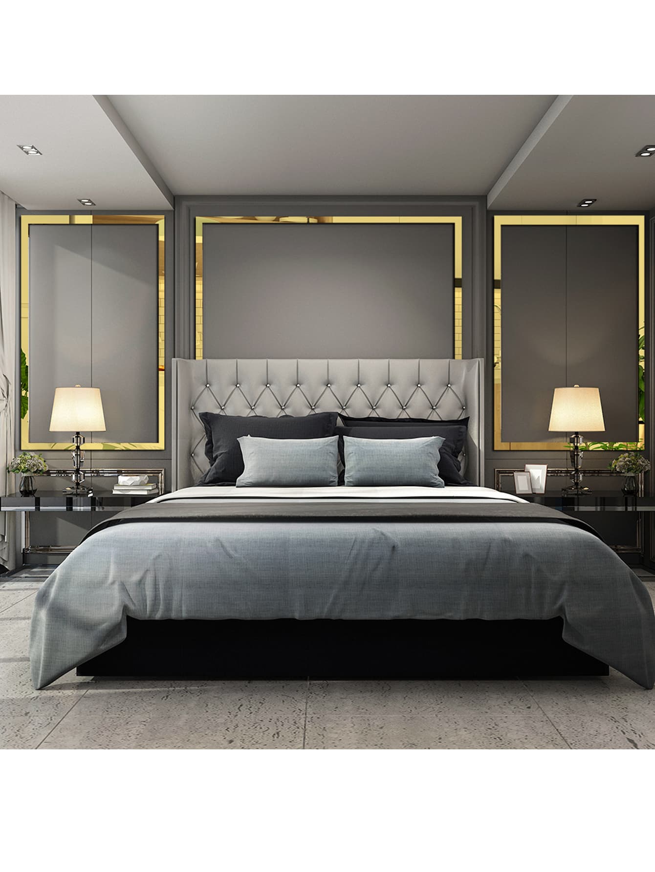 Colorful Life 20 miếng dán tường gương acrylic đơn giản, miếng dán tường hình chữ nhật 3D tự dính, trang trí nhà cửa cho phòng khách phòng ngủ, áp dụng cho mọi mùa - Vàng - Xem 1