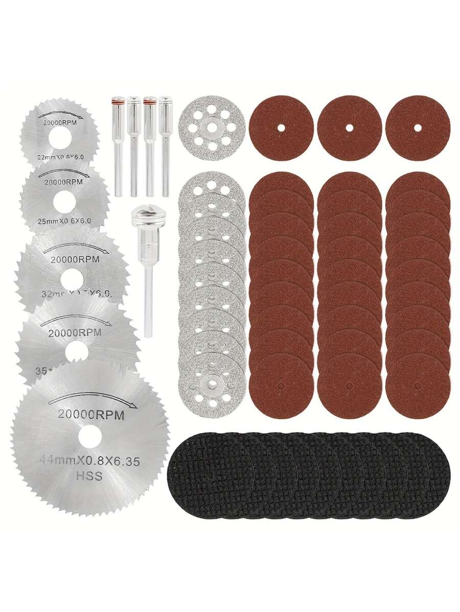 60pcs Cutting Wheel Set Wear Resistant Cutting Disc Kit Sharp Circular Saw Blade Set Professional Rotary Tool Accessories With Rod For Cutting Wood Plastic Metal Glass - Silver - View 1
