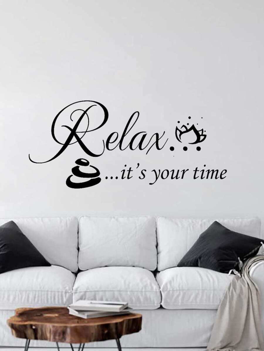 1 pieza Vinilo Adhesivo de pared "Spa Relax" para decoración de salón de belleza, calcomanías para dormitorio, adhesivos, calcomanía de pared, vinilo decorativo para decoración del hogar, artículos de decoración de primavera para refrescar tu hogar, calcomanías de decoración de ramas, regalos de cumpleaños y graduación - Negro - Ver 1