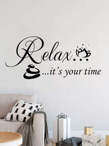 1 pieza Vinilo Adhesivo de pared "Spa Relax" para decoración de salón de belleza, calcomanías para dormitorio, adhesivos, calcomanía de pared, vinilo decorativo para decoración del hogar, artículos de decoración de primavera para refrescar tu hogar, calcomanías de decoración de ramas, regalos de cumpleaños y graduación - Negro - Ver 3