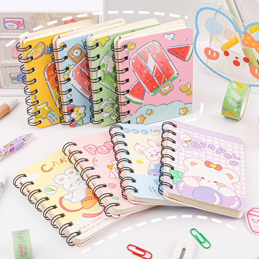 1 Cuaderno En Espiral Portátil Miniatura De Dibujos Animados Con 80 Hojas Para Niños - Multicolor - Ver 1