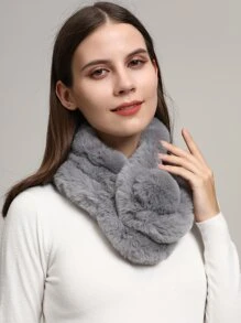 1 pieza Pañuelo de mujeres unicolor pelaje de conejo para otoño/invierno - Gris Oscuro - Ver 1
