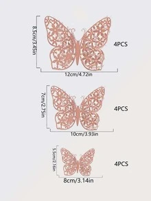 48Pcs 3D Butterfly Wall Decor, Multicolor Butterfly Decor Butterfly Party Decor, Birthday Cake Decor, Removable Butterfly Wall Stickers for Kids Girls Bedroom, Wedding Decor - Rose Gold - View 2