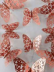 48Pcs 3D Butterfly Wall Decor, Multicolor Butterfly Decor Butterfly Party Decor, Birthday Cake Decor, Removable Butterfly Wall Stickers for Kids Girls Bedroom, Wedding Decor - Rose Gold - View 3