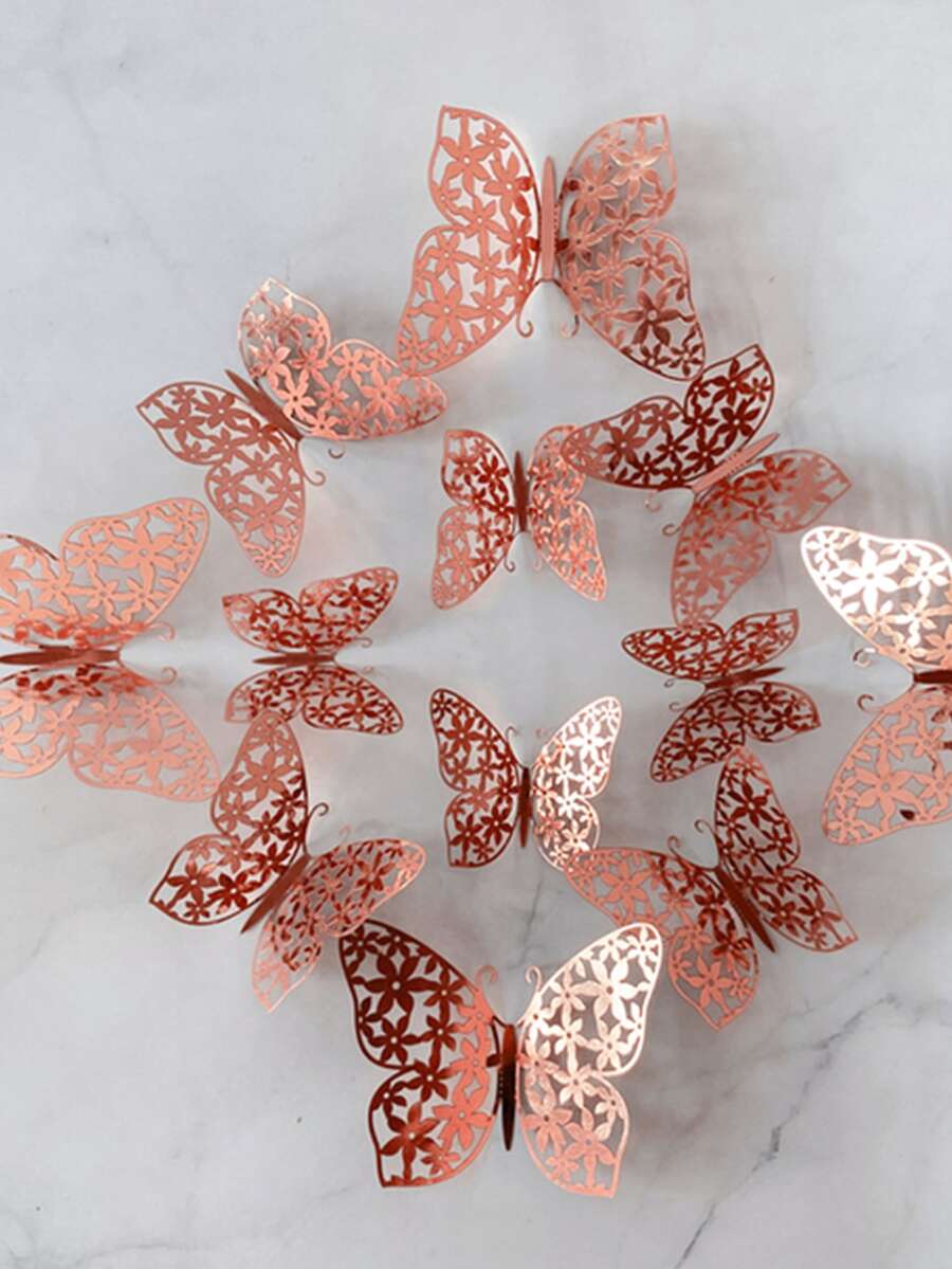 48Pcs 3D Butterfly Wall Decor, Multicolor Butterfly Decor Butterfly Party Decor, Birthday Cake Decor, Removable Butterfly Wall Stickers for Kids Girls Bedroom, Wedding Decor - Rose Gold - View 1