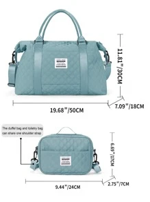Floless 2入組手提包方袋旅行收納袋分娩袋大號女士旅行行李袋，帶洗漱包旅行袋隔夜包帶濕袋和拉桿套隨身攜帶運動手提袋健身房行李袋醫院包 - 淺藍色 - 查看 3