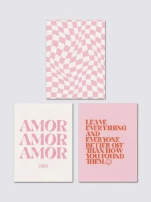 3入組現代簡約風格抽象扭結撞色字母設計藝術帆布印花適用於客廳臥室不附框架可拆卸牆面裝飾 - 彩色 - 查看 2