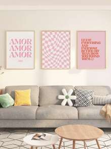 3入組現代簡約風格抽象扭結撞色字母設計藝術帆布印花適用於客廳臥室不附框架可拆卸牆面裝飾 - 彩色 - 查看 5