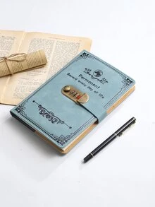 帶密碼鎖筆記本-適用於寫作、文具、學校用品 - 藍色 - 查看 1