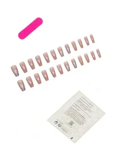 24 Unids/set De Uñas Postizas Estilo Ballet Ondulado Brillante Degradado Con Estilo Ins Para Chicas Europeas Y Americanas - Multicolor - Ver 3