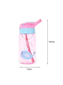1 Pieza  Taza con pajita para niños de 480ml, linda taza de dibujos animados, botella de agua para guardería, asa práctica, tapa de un toque para beber, invertida sin fugas - Rosa - Ver 5