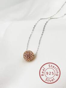 1pc 925 Sterling Silver Shiny Sphere Pendant Necklace For Women's Daily Wear - Champagne - View 1