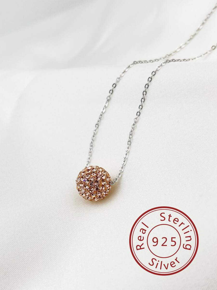 1pc 925 Sterling Silver Shiny Sphere Pendant Necklace For Women's Daily Wear - Champagne - View 1