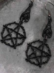 復古哥特式風格蝙蝠&星形設計吊墜耳環適合女士 - 黑色 - 查看 5