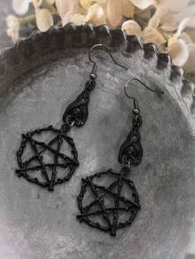 復古哥特式風格蝙蝠&星形設計吊墜耳環適合女士 - 黑色 - 查看 3