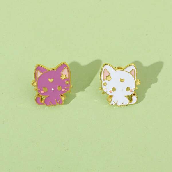 قطعتان من دبابيس الزينة بشكل قطة وقمر لزوجين