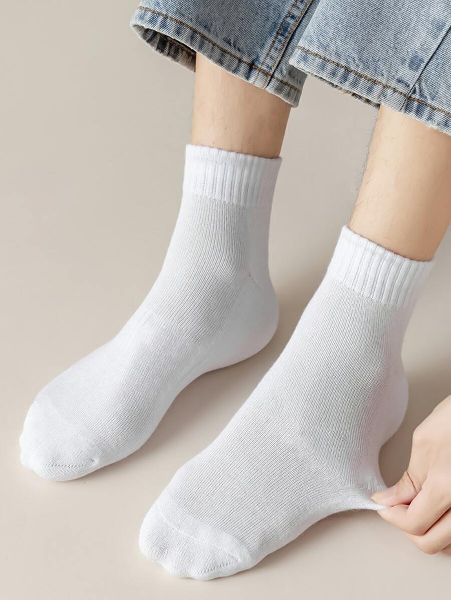 1pair White Color Simple Style Mid-calf Socks Suitable For Daily Use - White - View 1