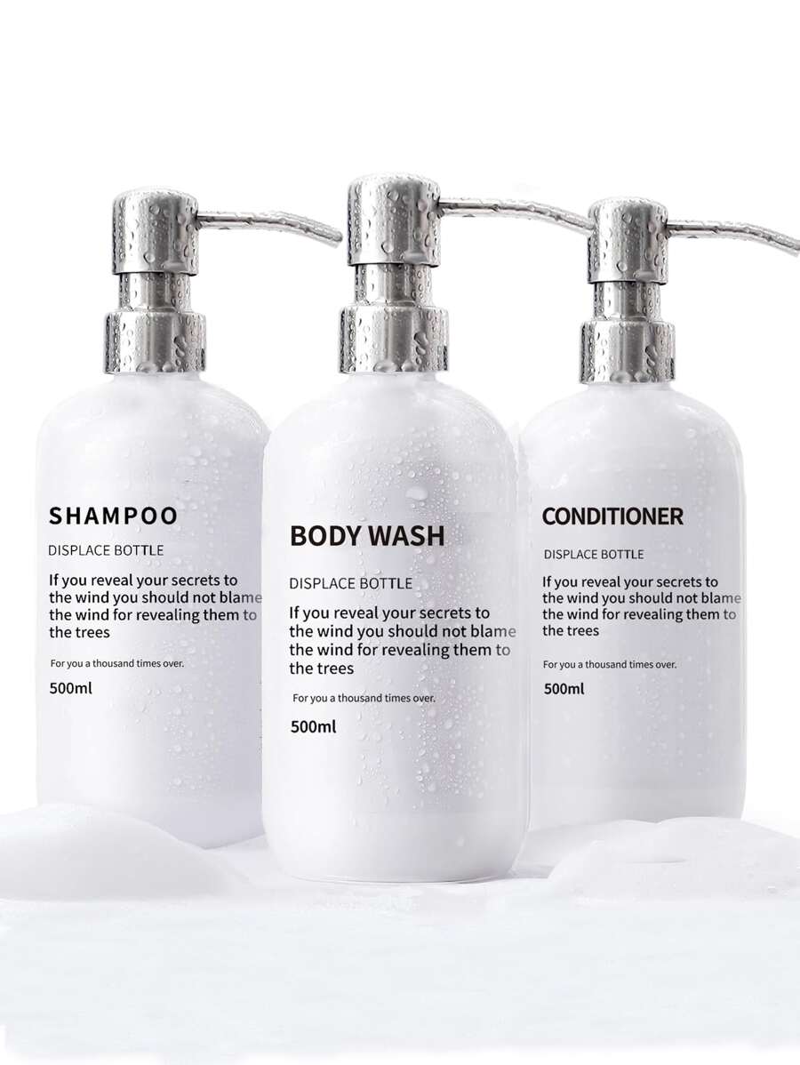 White Shampoo And Conditioner Dispenser Set Of 3 With Sliver Pump,Modern Refillable 16oz Shampoo And Conditioner Bottles,Stylish Shower Soap Dispenser For Bathroom - White - View 1