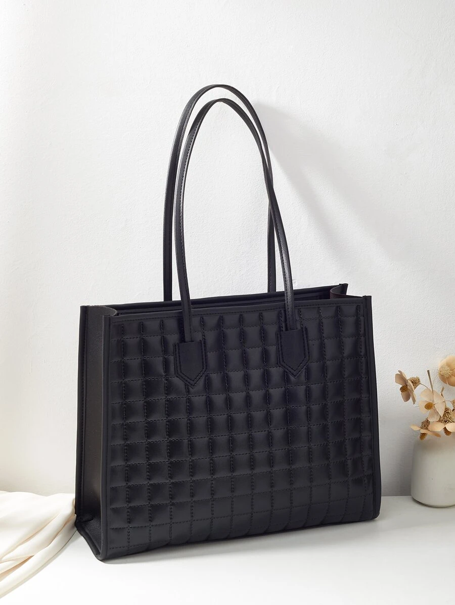 Fashionable Tote Bag With Large Capacity And Stitch Details - Black - View 1